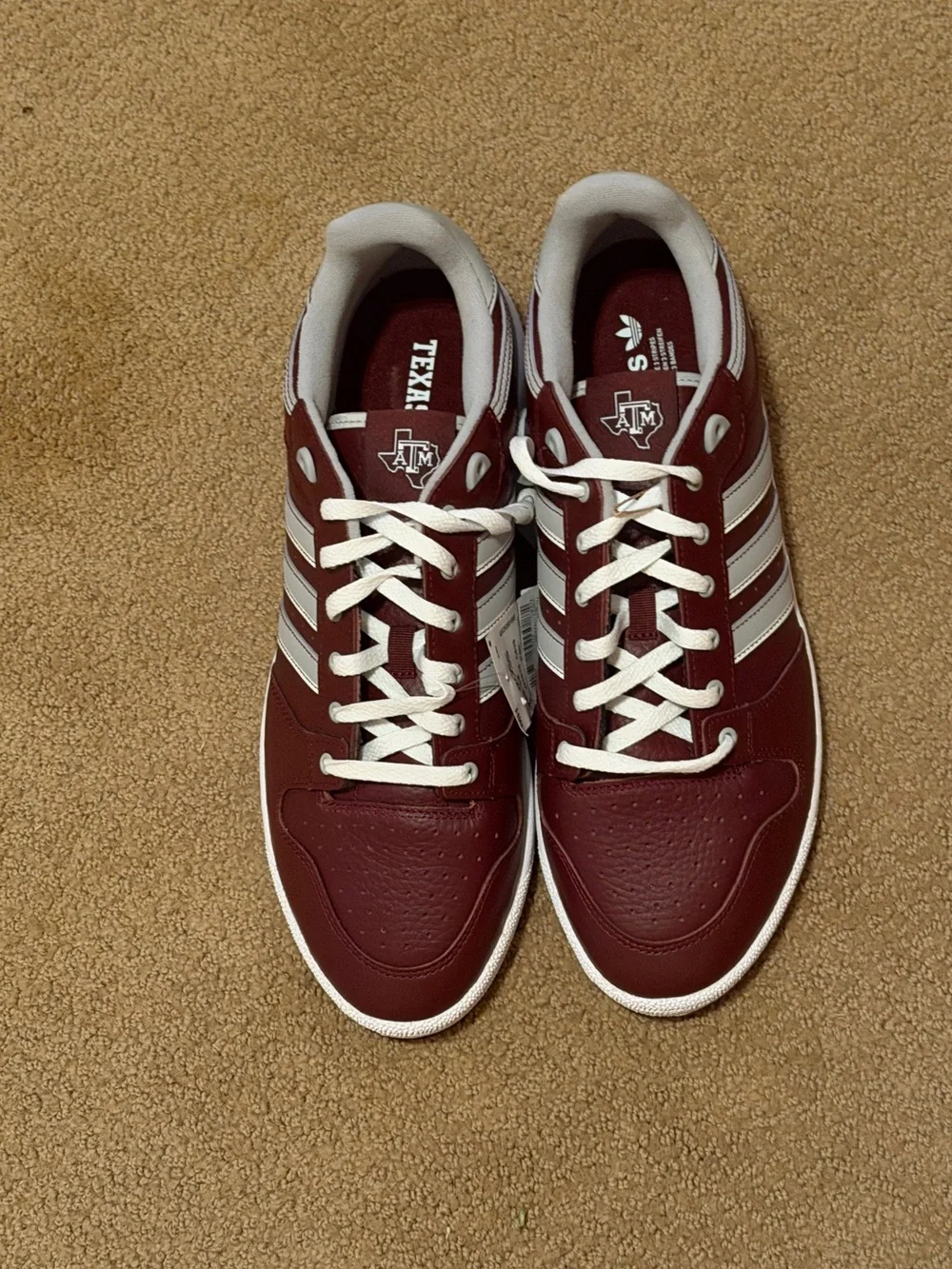 New Adidas Maroon and White Men's Leather Sneakers